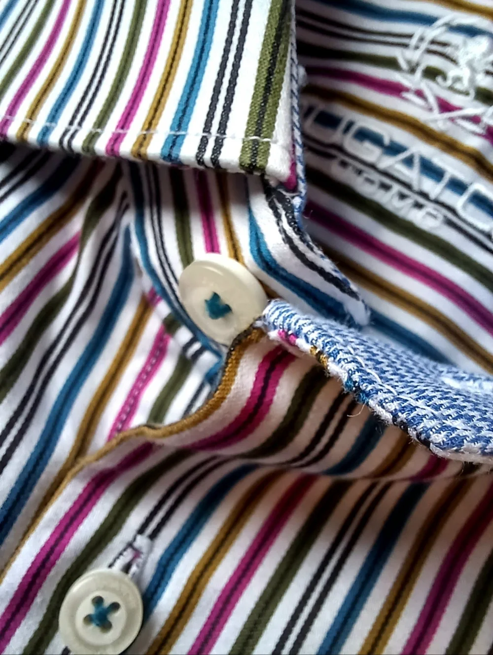 BUGATCHI UOMO Men's Striped Button Down Dress Shirt Gold Pink Green Blue Size M - Picture 3 of 12